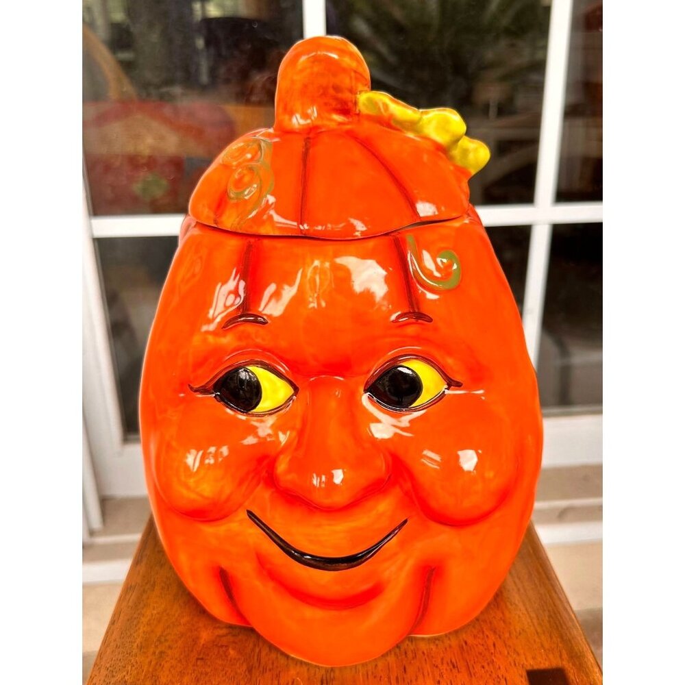 VTG Halloween Anthropomorphic Pumpkin Cookie Jar Ceramic Happy Jack O Lantern